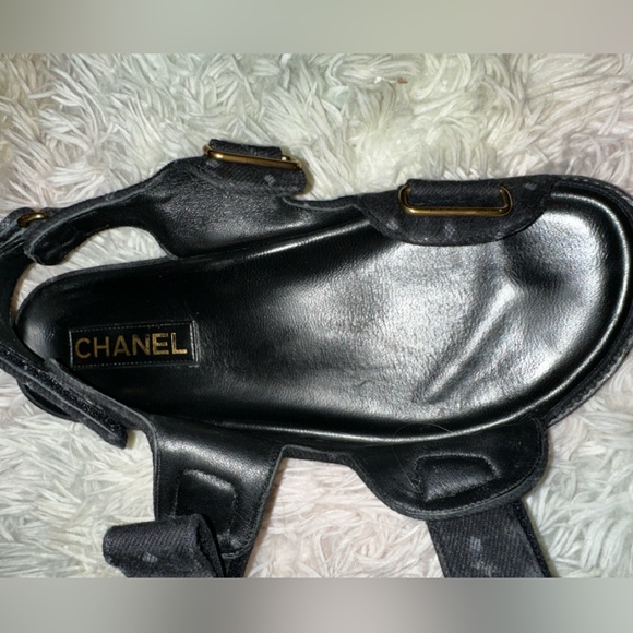 Chanel CC Logo Slingback Dad Sandals in Black Denim Size 39 - Picture 11 of 16